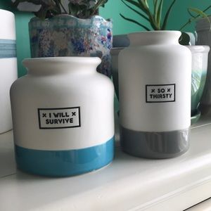 Plant pots, planters, ceramic - blue and grey